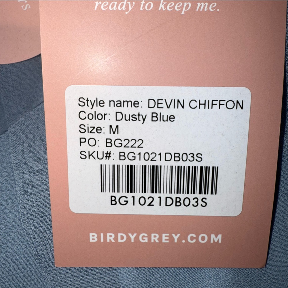 Birdy Grey NWT Devin Dress Gown Chiffon in Dusty Blue Size Medium Bridesmaid - Picture 7 of 14